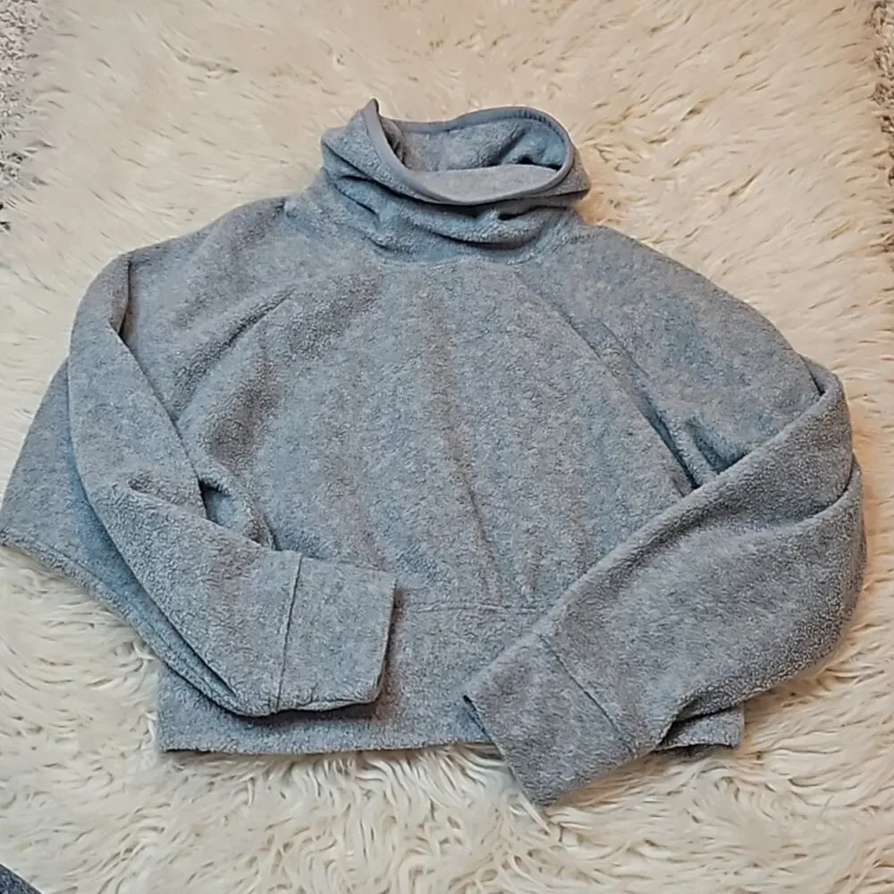 Old Navy Active Grey Funnel Neck Fleece Crop Pullover sweatshirt